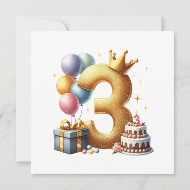 Convite Aniversário de 3 anos dourado (Frente)