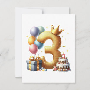 Convite Aniversário de 3 anos dourado