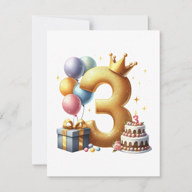 Convite Aniversário de 3 anos dourado (Frente)