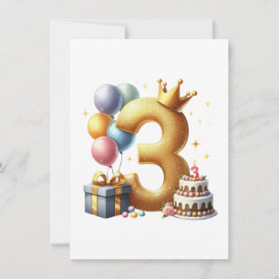 Convite Aniversário de 3 anos dourado