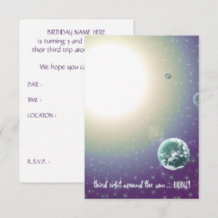 Convite aniversário de 3 anos em torno do Sol