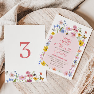 Convite Aniversário de 3 anos Modern Wildflower Young Wild