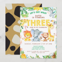 aniversário de 3 anos Safari Animais Selvagem Tema