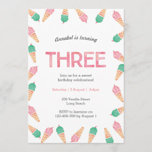 Convite aniversário de 3 anos SORVETE