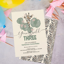 Convite aniversário de 3 anos Wild Safari Giraffe