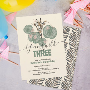 Convite aniversário de 3 anos Wild Safari Giraffe