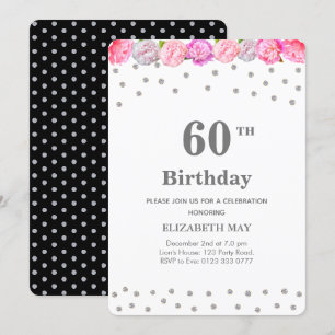 Convite Aniversário de 40, 60 anos Floral com Diamantes