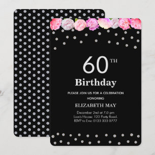 Convite Aniversário de 40, 60 anos Floral com Diamantes em