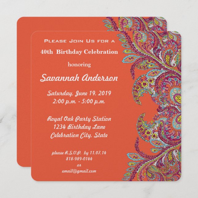 Convite aniversário de 40 anos (Frente/Verso)
