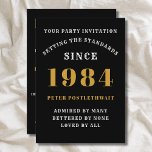Convite aniversário de 40 anos 1984 Preto Dourado Personal<br><div class="desc">Convite Elegante para aniversário de 40 anos Preto e Dourado - Crie seu próprio Design Personalizado. Definir a palco para uma celebração notável começa com o convite perfeito. Nosso elegante convite de aniversário de 40 anos preto e ouro é a escolha perfeita para este evento marco. Banhado de preto por...</div>