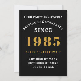 Convite aniversário de 40 anos 1985 Preto Dourado Personal