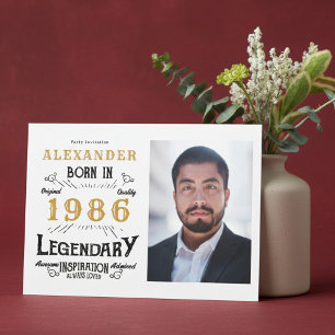 Convite Aniversário de 40 anos 1986 Lenda Foto Branco e Do