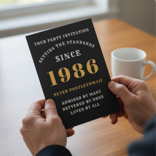 Convite aniversário de 40 anos 1986 Preto Dourado Personal