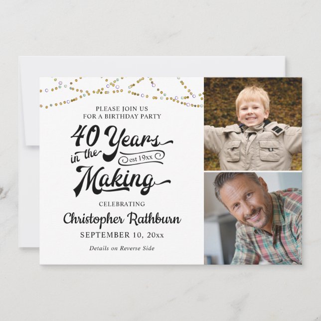 Convite aniversário de 40 anos 40 ANOS NO FAZER Negro Dour (Frente)