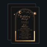 Convite aniversário de 40 anos 40 Astronomia Dourada Celes<br><div class="desc">aniversário de 40 anos Quarenta e quarenta centésimos Celestiais Místicos Negro Dourado Sol Lua Astronomy Astronomy Astronomy Birthday Invites Os convites apresentam sol dourado, lua e estrelas com um quadro de ouro sobre um fundo negro. Dentro é a sua informação de convite de aniversário personalizada. Projetado para você pelo Evco...</div>