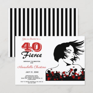Convite aniversário de 40 anos 40 e FIERCE Modern Black/W