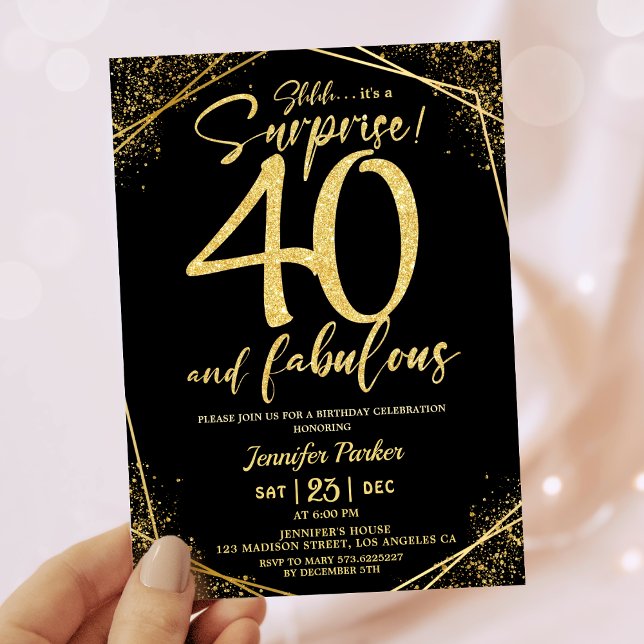 Convite aniversário de 40 anos 40 Fabulosa Lente Dourada N (Criador carregado)