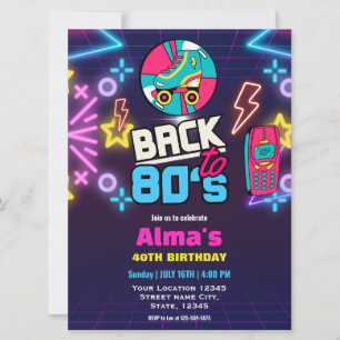 Convite Aniversário de 40 anos 80s Retro Neon