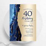 Convite aniversário de 40 anos Azul Agate do Marinho Doura<br><div class="desc">convite de festas aniversário de 40 anos azul e dourado agate. Elegante design moderno com cor azul-real de água agate marble geode fundo, fonte falsa de ouro brilhante e script de tipografia. Trendy convida o cartão perfeito para uma comemoração de dia das mulheres na moda. Impressos convites Zazzle ou modelo...</div>