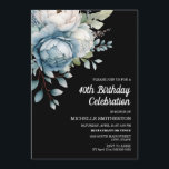 Convite Aniversário de 40 anos azul-branco-negro-negro-fem<br><div class="desc">Linda cor azul e branca da água floral no cartão postal do convite de festas aniversário de 40 anos de mulher negra. O texto é totalmente personalizável, de modo que este cartão pode ser projetado para qualquer idade. Entre em contato comigo para obter assistência com a personalização ou para solicitar...</div>