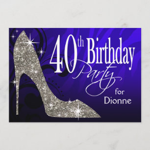 Convite aniversário de 40 anos azul brilhante Stiletto Ze