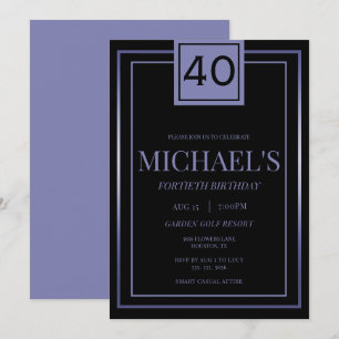 Convite Aniversário de 40 anos Azul e Preto Masculino Mode