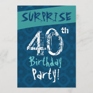 Convite aniversário de 40 anos azul SURPRISE e Modelo Aqua
