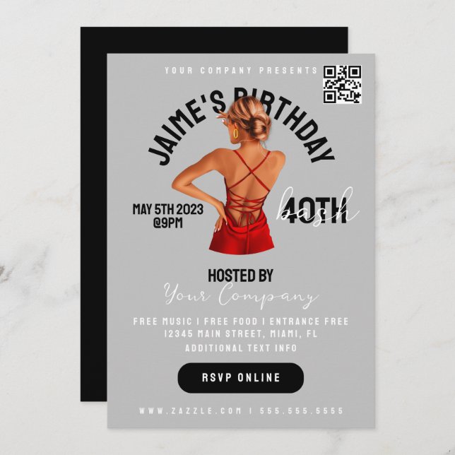 Convite aniversário de 40 anos Bash Event Club Style Flyer (Frente/Verso)