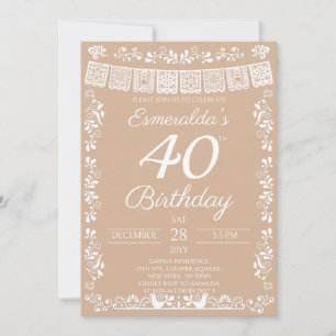 Convite Aniversário de 40 anos Beige Fiesta