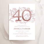 Convite Aniversário de 40 anos Branco Dourado Elegante<br><div class="desc">Rosa de ouro elegante e convite de festas branco. Design feminina moderna personalizável,  com sotaques botânicos rosas e ouro falso-brilhante-rosa. Simples cartão de convite floral perfeito para uma comemoração de um na moda. Personalize com seus próprios detalhes. Impressos convites Zazzle ou modelo de impressão digital instantânea para download.</div>