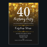 Convite aniversário de 40 anos - Branco preto Dourado<br><div class="desc">Convite para aniversário de 40 anos. QUALQUER design preto Elegante,  preto,  branco,  com luzes falsas brilhando no poste de ouro. Aniversário adulto. Apresenta diamantes e fontes de script. Homens ou mulheres convidam no dia. Perfeito para uma festa de aniversário na moda. Envie-me uma mensagem se precisar de mais personalização.</div>