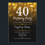 Convite aniversário de 40 anos - Branco preto Dourado<br><div class="desc">Convite para aniversário de 40 anos. QUALQUER design preto Elegante,  preto,  branco,  com luzes falsas brilhando no poste de ouro. Aniversário adulto. Apresenta diamantes e fontes de script. Homens ou mulheres convidam no dia. Perfeito para uma festa de aniversário na moda. Envie-me uma mensagem se precisar de mais personalização.</div>