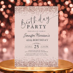 Convite Aniversário de 40 anos brilhante de Rosa brilhante<br><div class="desc">Celebrar 40 anos fabulosos com este Convite de Aniversário do Elegante Rosa Blush Glitter! Projetado com fundo rosado suave e sotaques brilhantes rosa dourados, este convite define o tom para uma celebração chic e na moda. Totalmente editável, permite personalizar a idade, o nome e os detalhes da festa — fazer...</div>