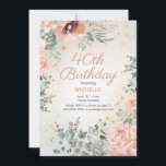Convite Aniversário de 40 anos brilhante Dourado cor-de-ro<br><div class="desc">Bonito cor-de-água rosa,  cor-de-água,  floral e folhas verdes,  convite de festas com brilho dourado. Texto é uma fonte elegante de script. Entre em contato comigo para obter assistência com a personalização ou para solicitar a correspondência ou a coordenação de produtos Zazzle para o seu partido.</div>