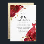 Convite Aniversário de 40 anos brilhante Dourado de vestid<br><div class="desc">Vestido Vermelho e Rosas Dourados,  aniversário de 40 anos de Literatura Convidando designs florais mais elegantes em nossa loja! Consulte a coleção correspondente em nossa loja</div>