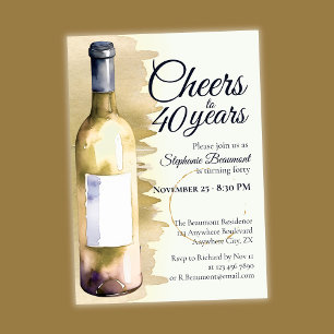 Convite Aniversário de 40 anos Brinde ao Vinho Branco Mode