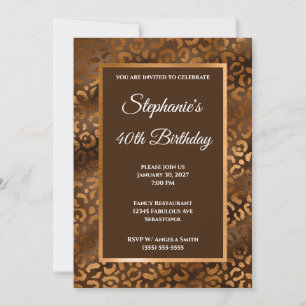 Convite Aniversário de 40 anos Bronze e Marrom Glam Leopar