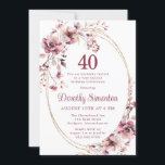 Convite aniversário de 40 anos Burgundy Blush Pink<br><div class="desc">Burgundy suave e flores silvestres cor-de-rosa criam um belo design floral neste elegante convite de 50 anos. As flores cor-de-rosa estão aninhadas em folhas neutras macios. Eles decoram uma moldura de ouro com vários fios. 50 está escrito em uma grande cor vermelha de lama. O texto é uma fonte tradicional...</div>