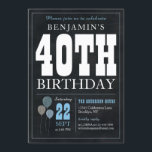 Convite aniversário de 40 anos Chalkboard Blue Balloon Rus<br><div class="desc">Convite de festas aniversário de 40 anos do Balão Azul Branco do Quadro de Vintagem Russo</div>