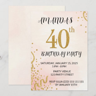 Convite Aniversário de 40 anos com Brilho Dourado Moderno