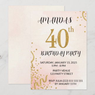 Convite Aniversário de 40 anos com Brilho Dourado Moderno