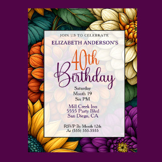 Convite Aniversário de 40 anos com Floral de Outono Opulen
