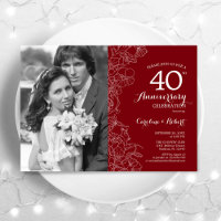 Aniversário de 40 anos Com Foto Floral Vermelho Br