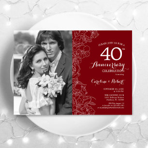 Convite Aniversário de 40 anos Com Foto Floral Vermelho Br
