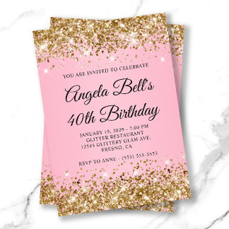 Convite Aniversário de 40 anos com Monograma Chique Rosa B