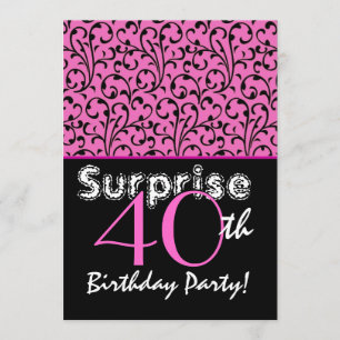 Convite aniversário de 40 anos cor-de-rosa brilhante