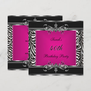 Convite aniversário de 40 anos cor-de-rosa zebra preta