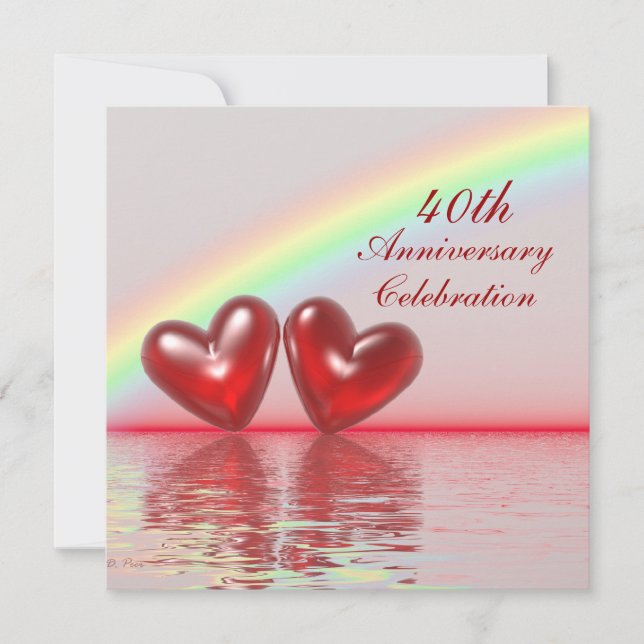 Convite Aniversário de 40 Anos Corações Rubis (Frente)