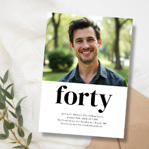 Convite Aniversário de 40 anos de 44 preto e branco