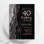 Convite Aniversário de 40 anos de Agate Dourado Rosa<br><div class="desc">Convite de festas aniversário de 40 anos de ouro preto e rosa. Elegante design moderno com aquarela agate marble geode background, faux glitter rosa gold e typografia script font. Trendy convida o cartão perfeito para uma comemoração de dia das mulheres na moda. Impressos convites Zazzle ou modelo de impressão digital...</div>